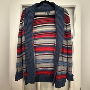 Ralph Lauren | Lauren Jeans Co Red/Blue/Grey Striped Open Front Cardigan Size L